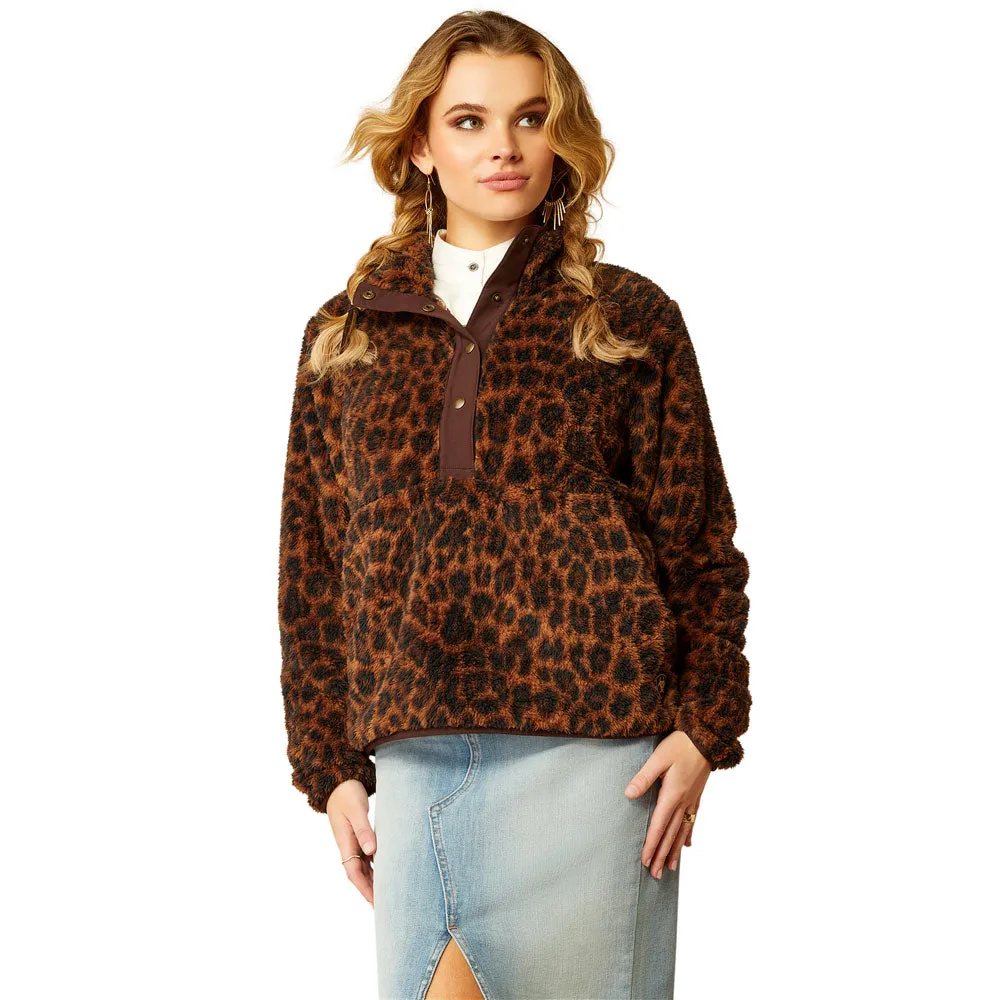 10053009 Ariat Women's Berber Snap Front Fleece Sweatshirt - Lila Leopard