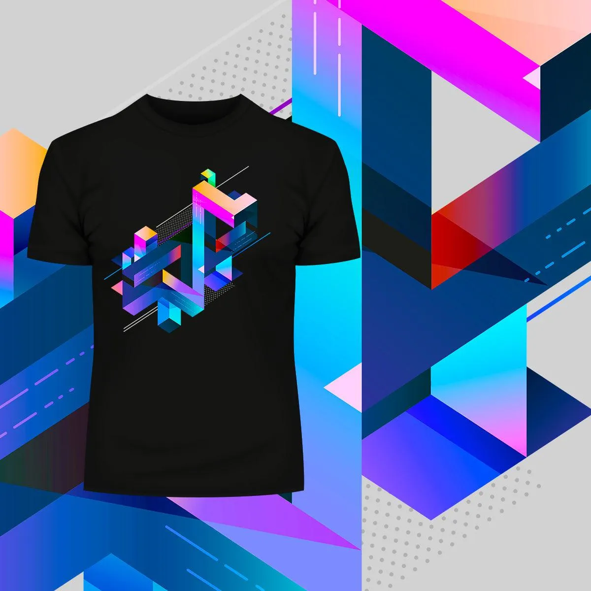 Abstract 3D multi-color geometrical composition T-Shirt