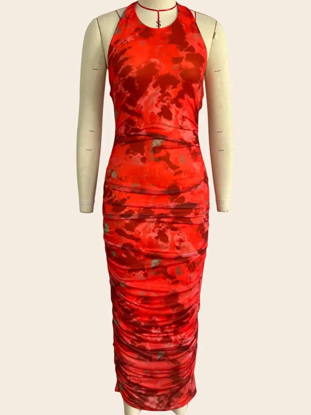 Abstract Print Halter Bodycon Dress