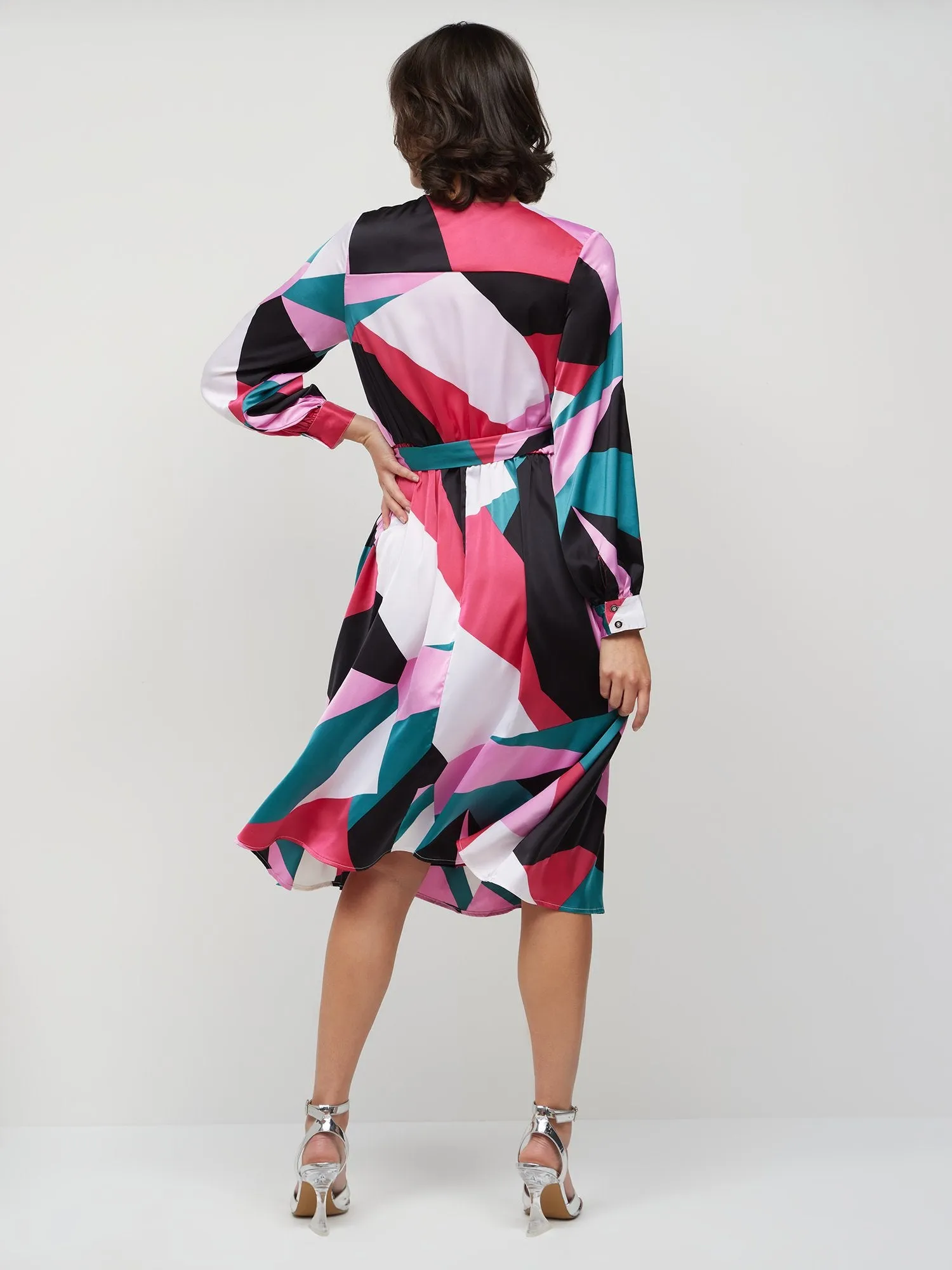 Abstract-Print Wrap Midi Dress