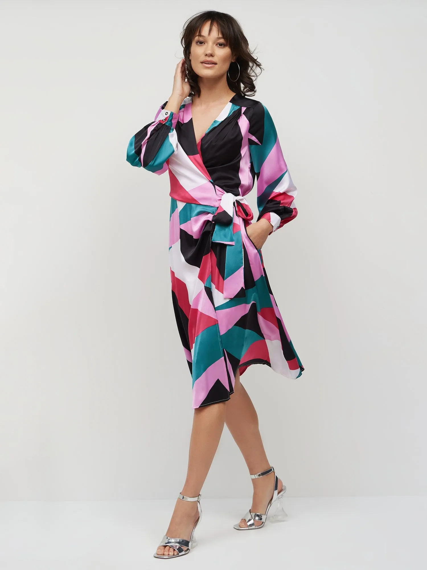 Abstract-Print Wrap Midi Dress