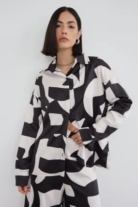 ABSTRACT PRINTED SATIN OVERSIZED SHIRT