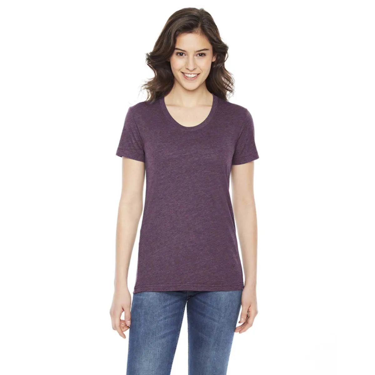 American Apparel Women's Heather Plum Poly-Cotton Short-Sleeve Crewneck