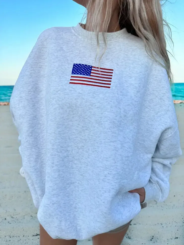 AMERICAN FLAG EMBROIDERED SWEATSHIRT