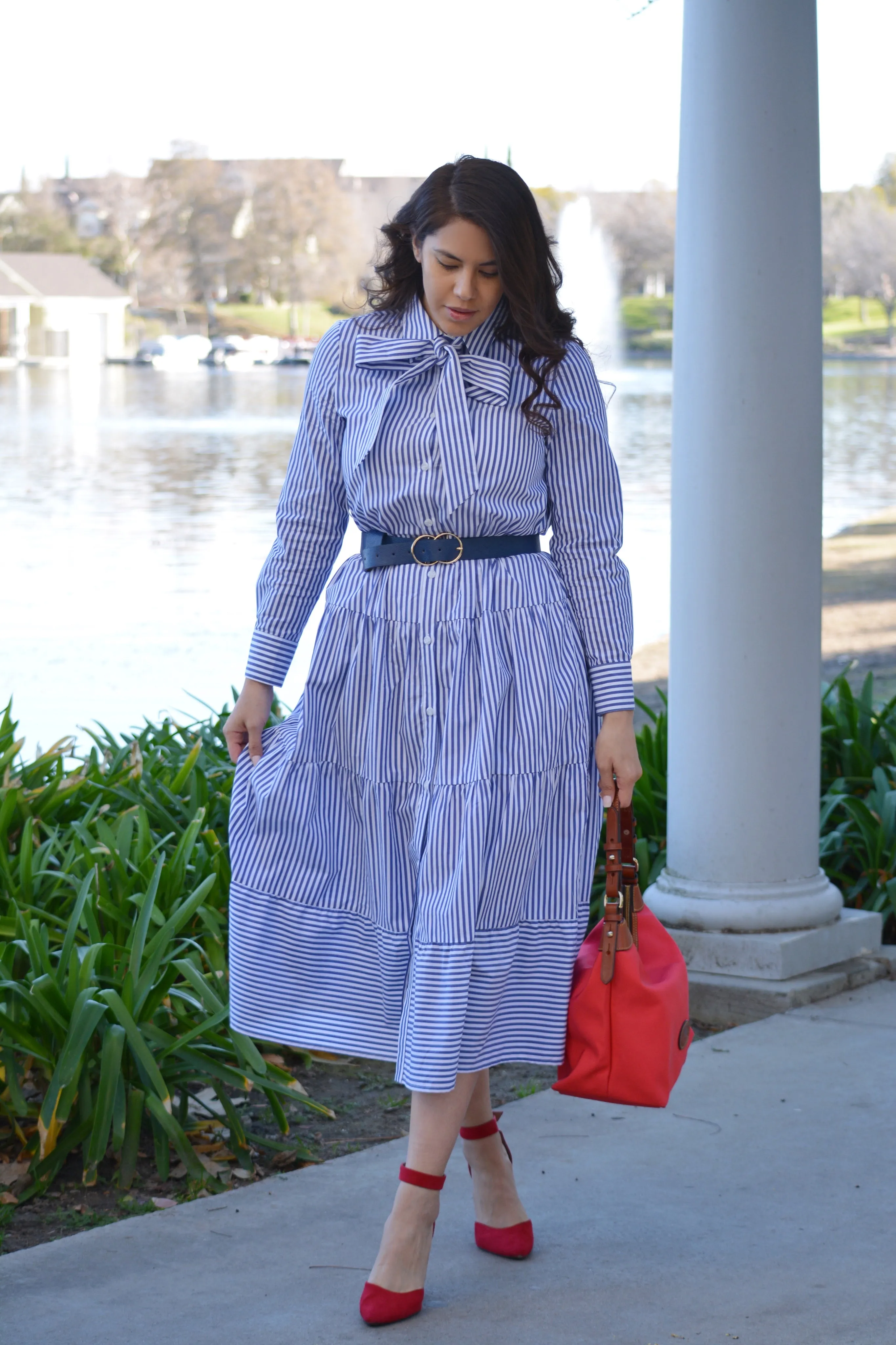 Antalya Blue Striped Cotton Dress