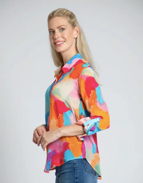 APNY Vibrant Abstract Print Button-up Top | Multi