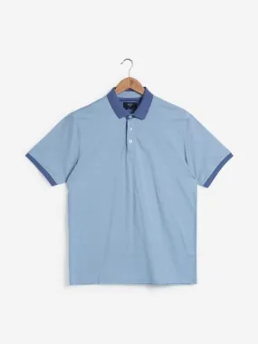 Ascot Blue Printed Relaxed-Fit Polo T-Shirt