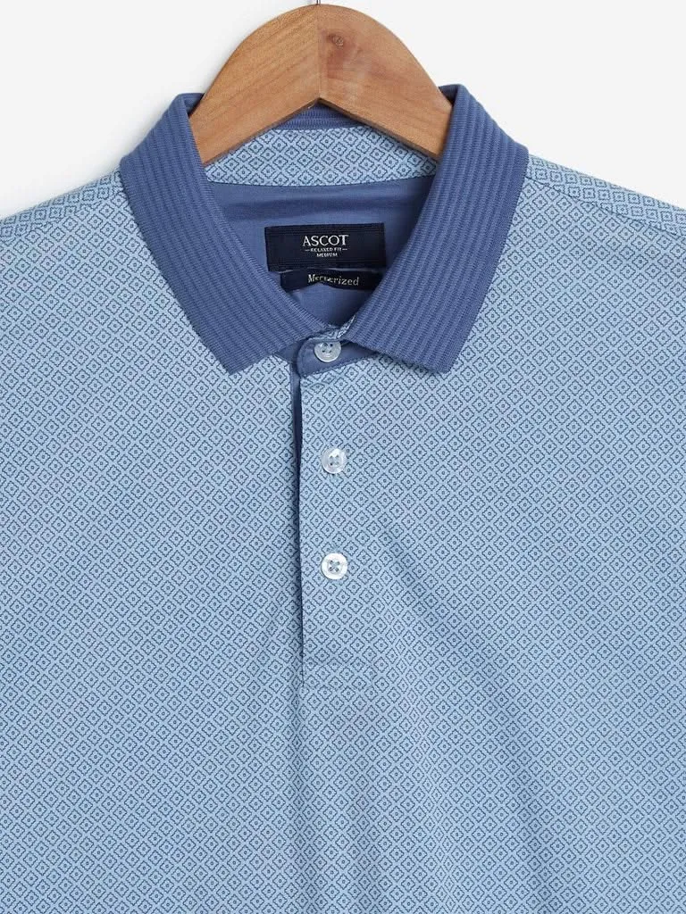 Ascot Blue Printed Relaxed-Fit Polo T-Shirt