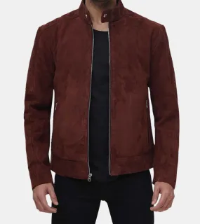 Baire Men's Brown Quilted Suede Leather Jacket