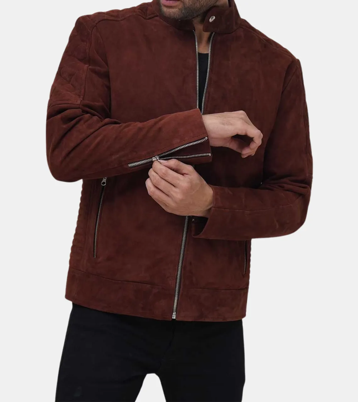 Baire Men's Brown Quilted Suede Leather Jacket