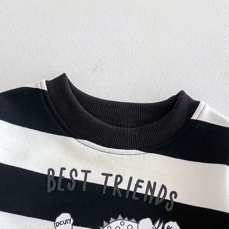 'BEST FRIENDS' Dinosaur Striped Sweatshirt