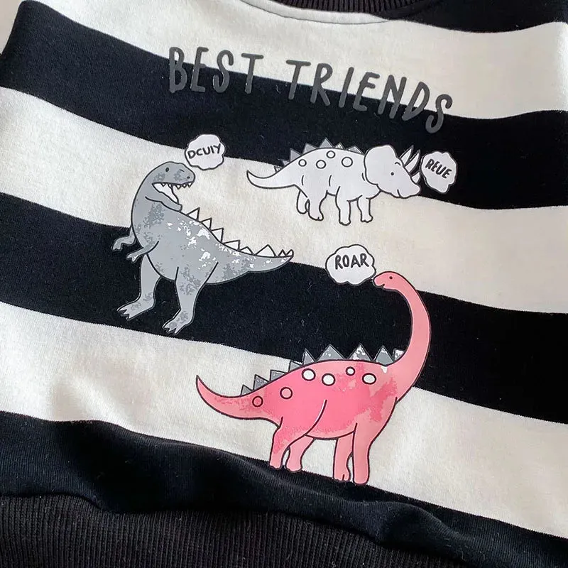 'BEST FRIENDS' Dinosaur Striped Sweatshirt