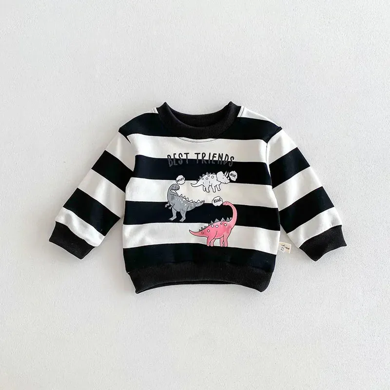 'BEST FRIENDS' Dinosaur Striped Sweatshirt