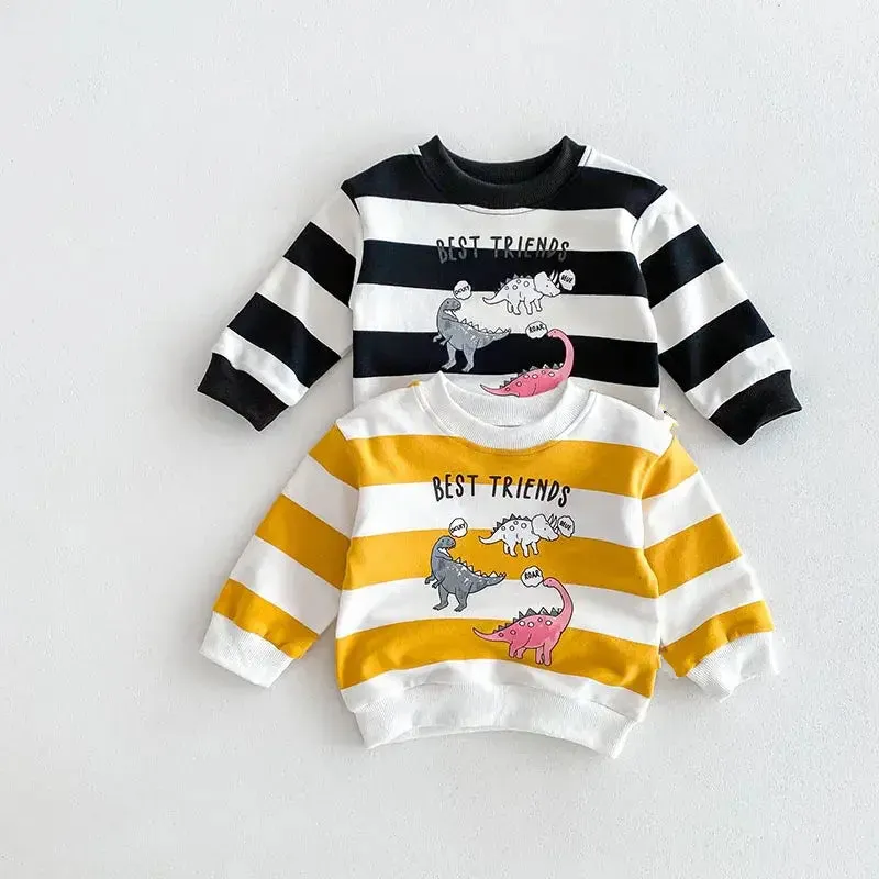 'BEST FRIENDS' Dinosaur Striped Sweatshirt