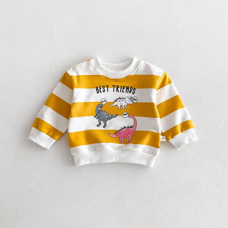 'BEST FRIENDS' Dinosaur Striped Sweatshirt