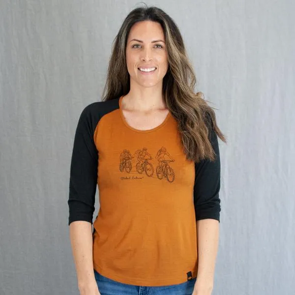 Bikes 3/4 Sleeve Womens Merino T-Shirt