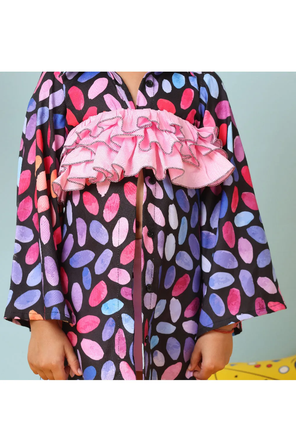 Black And Pink Abstract Printed Cotton Shirt With Shorts Set