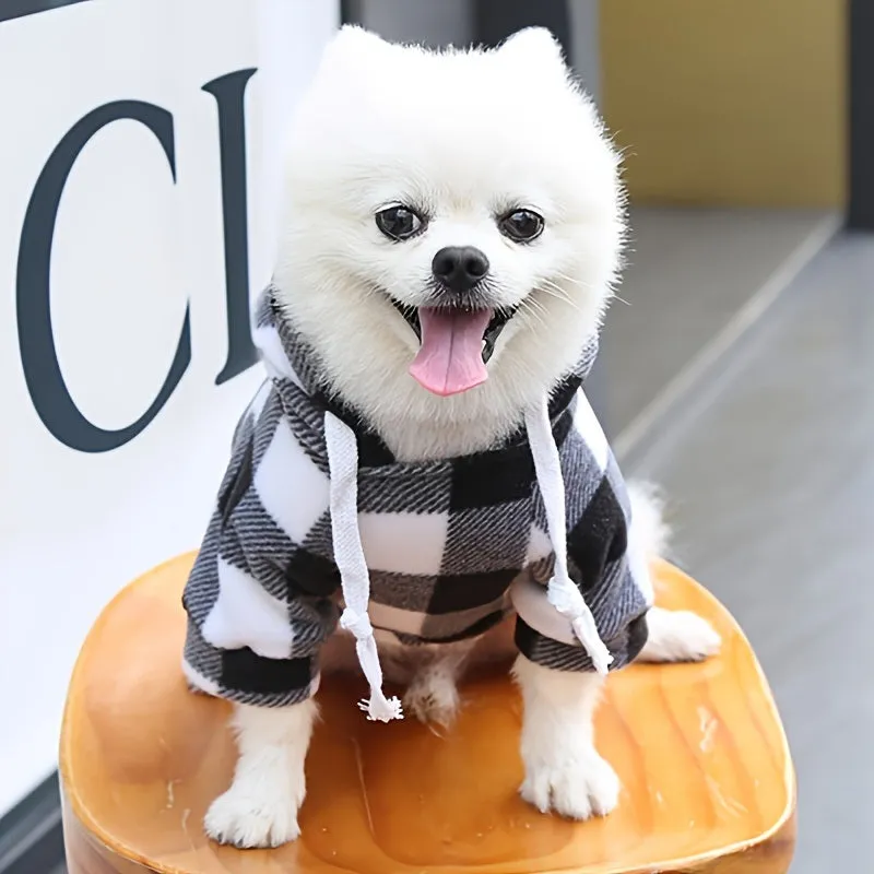 Black and White Plaid Zip Pocket Hoodie for Dogs