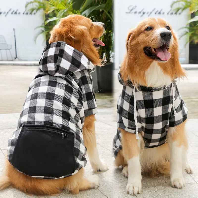 Black and White Plaid Zip Pocket Hoodie for Dogs