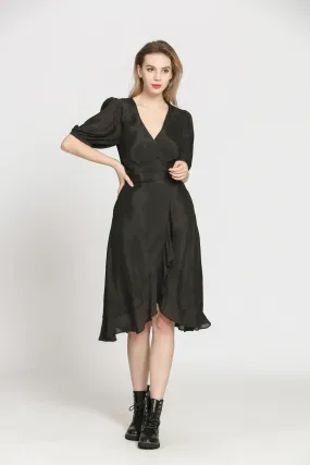 Black Ruffle Wrap Dress