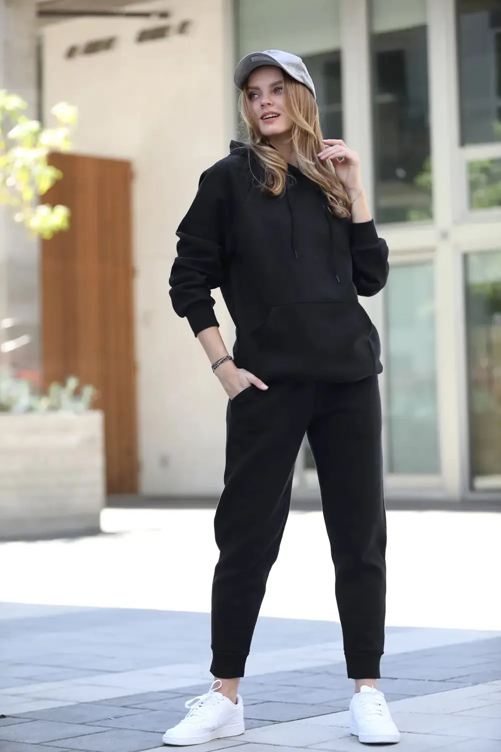 Black Sweatshirt Hoodie & Jogger Set