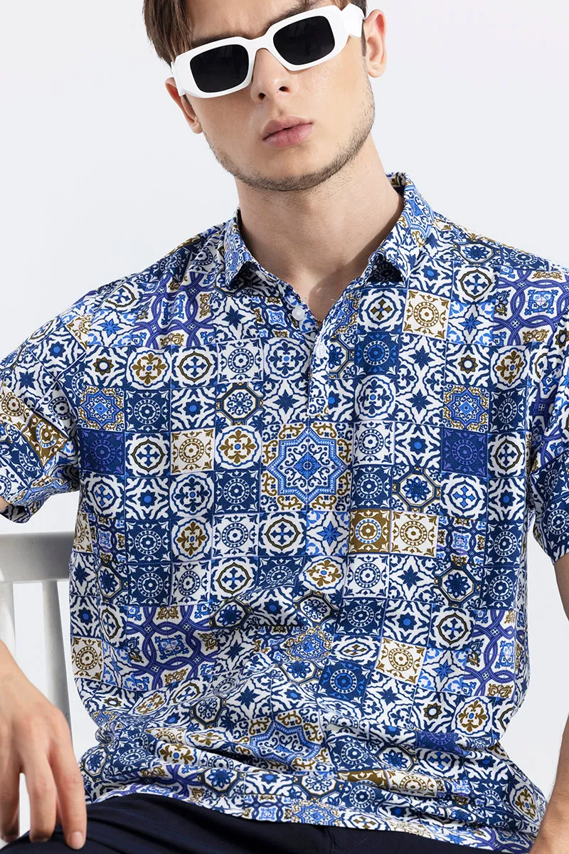 Block Print Blue Polo T-Shirt