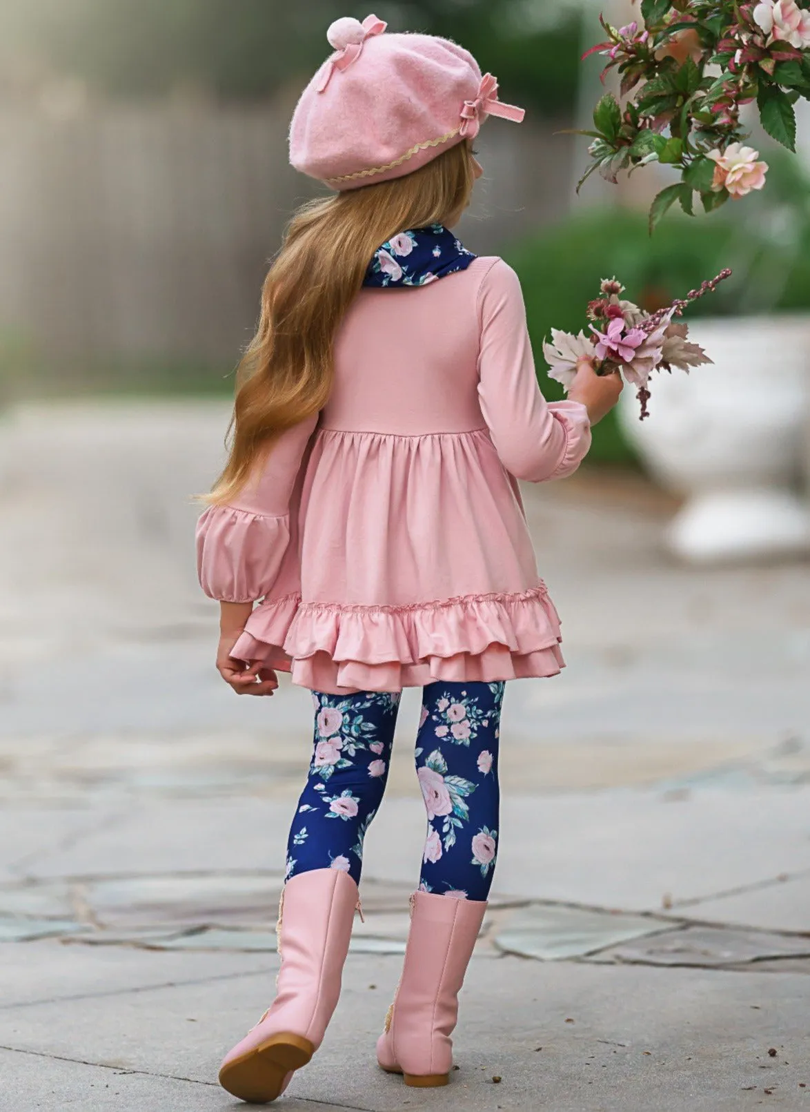 Bloom Like Me Ruffle Tunic, Floral Leggings And Scarf Set