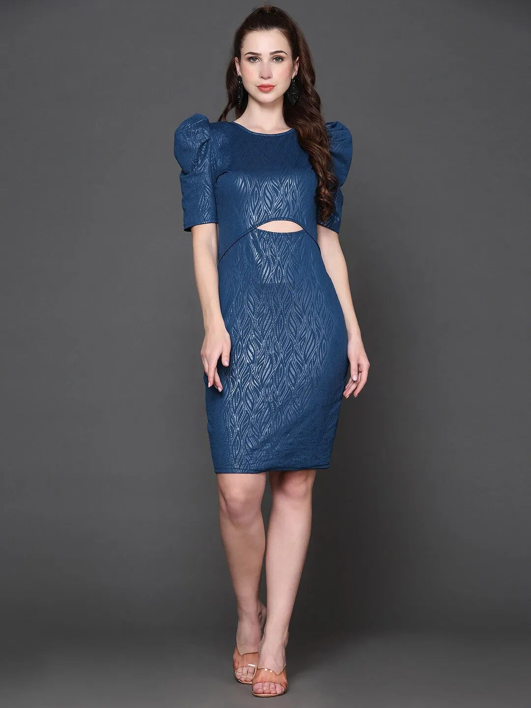 Blue Self Design Bodycon Dress