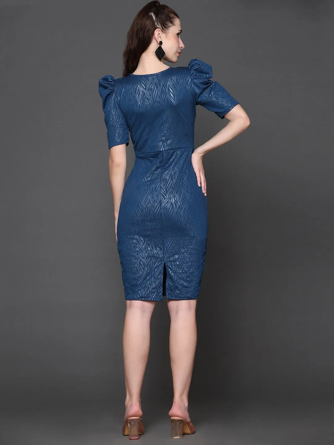 Blue Self Design Bodycon Dress