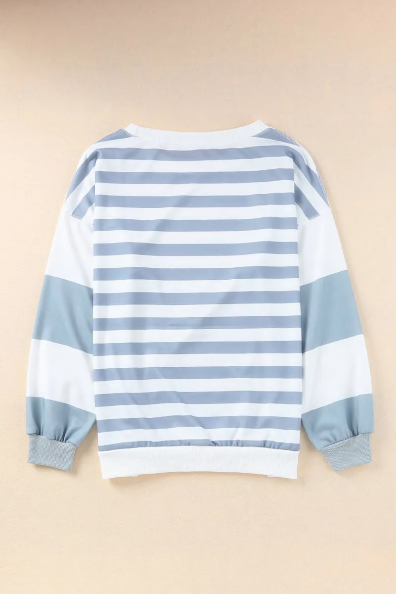 Blue Stripe Sequin Football Pullover Sweatshirt