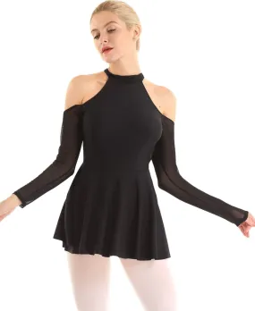 Boutique Step Up Figure Skating Dress Cutout Off Shoulder(BLACK)