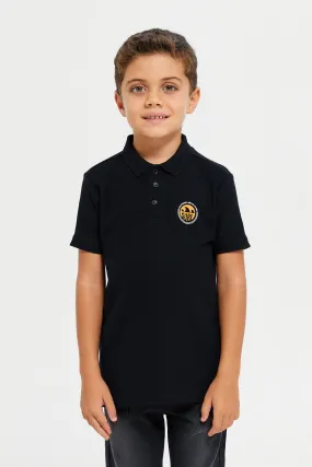 Boys Black Chest Logo Polo t-Shirt