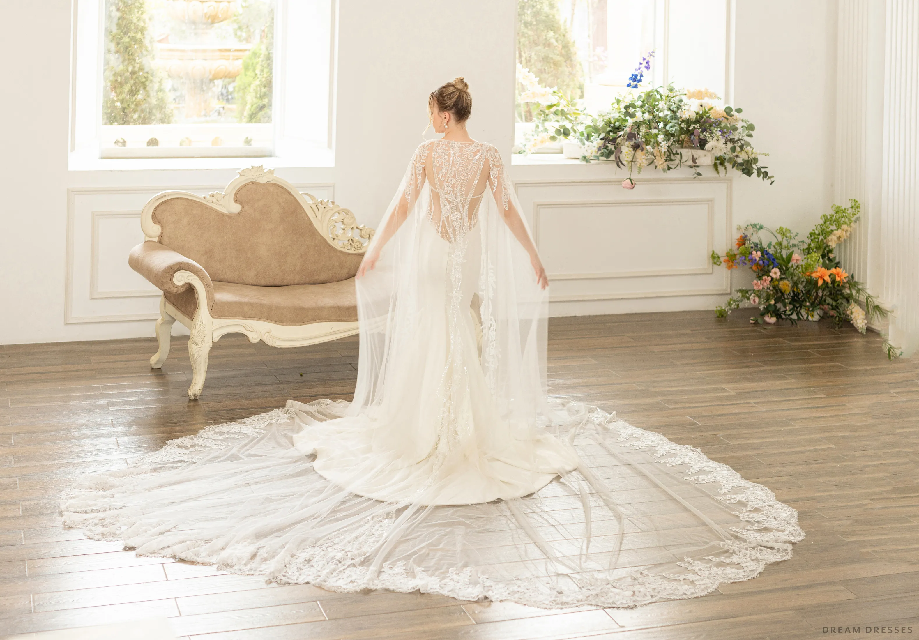 Bridal Cape with Floral Lace (#AXELLE)