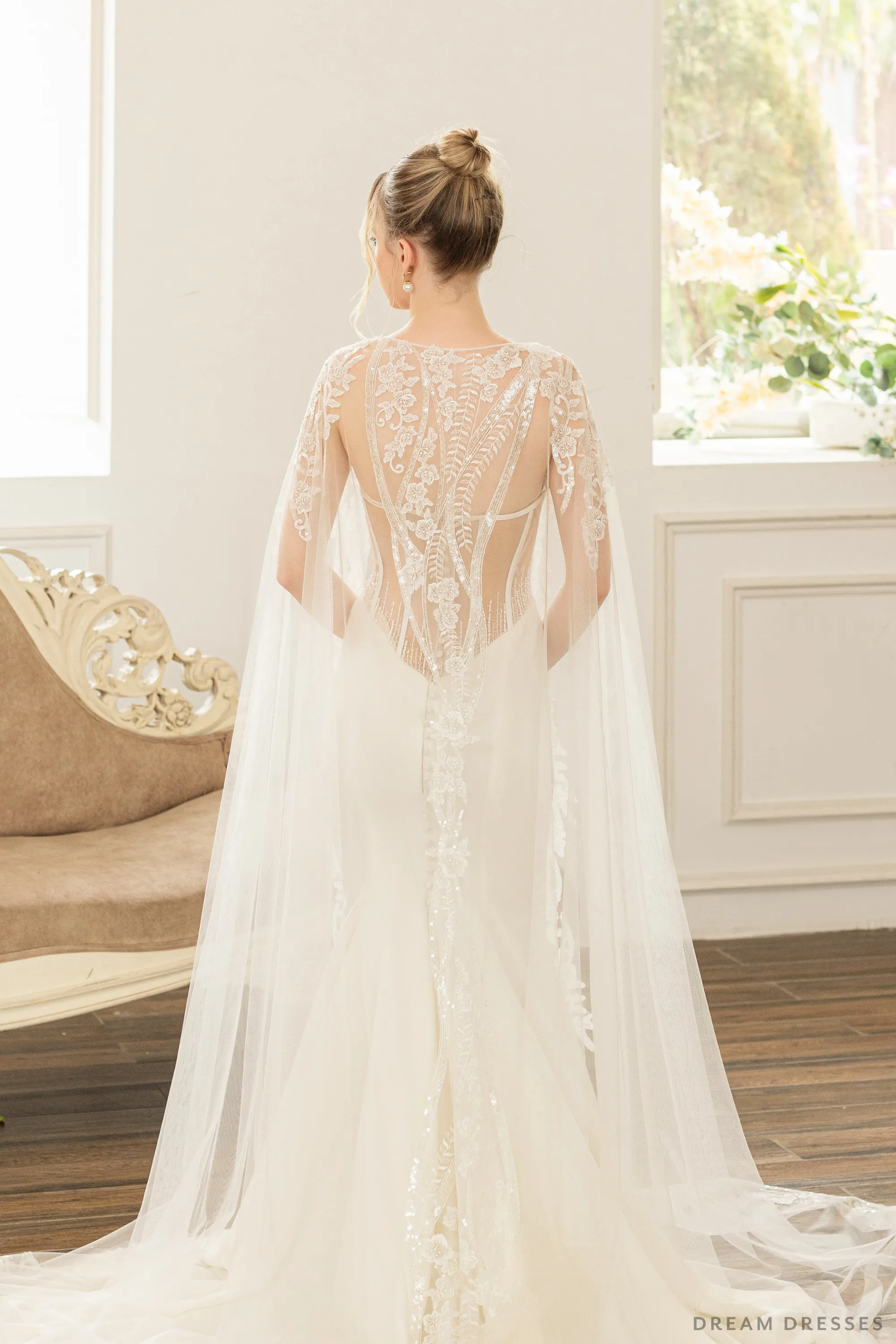 Bridal Cape with Floral Lace (#AXELLE)