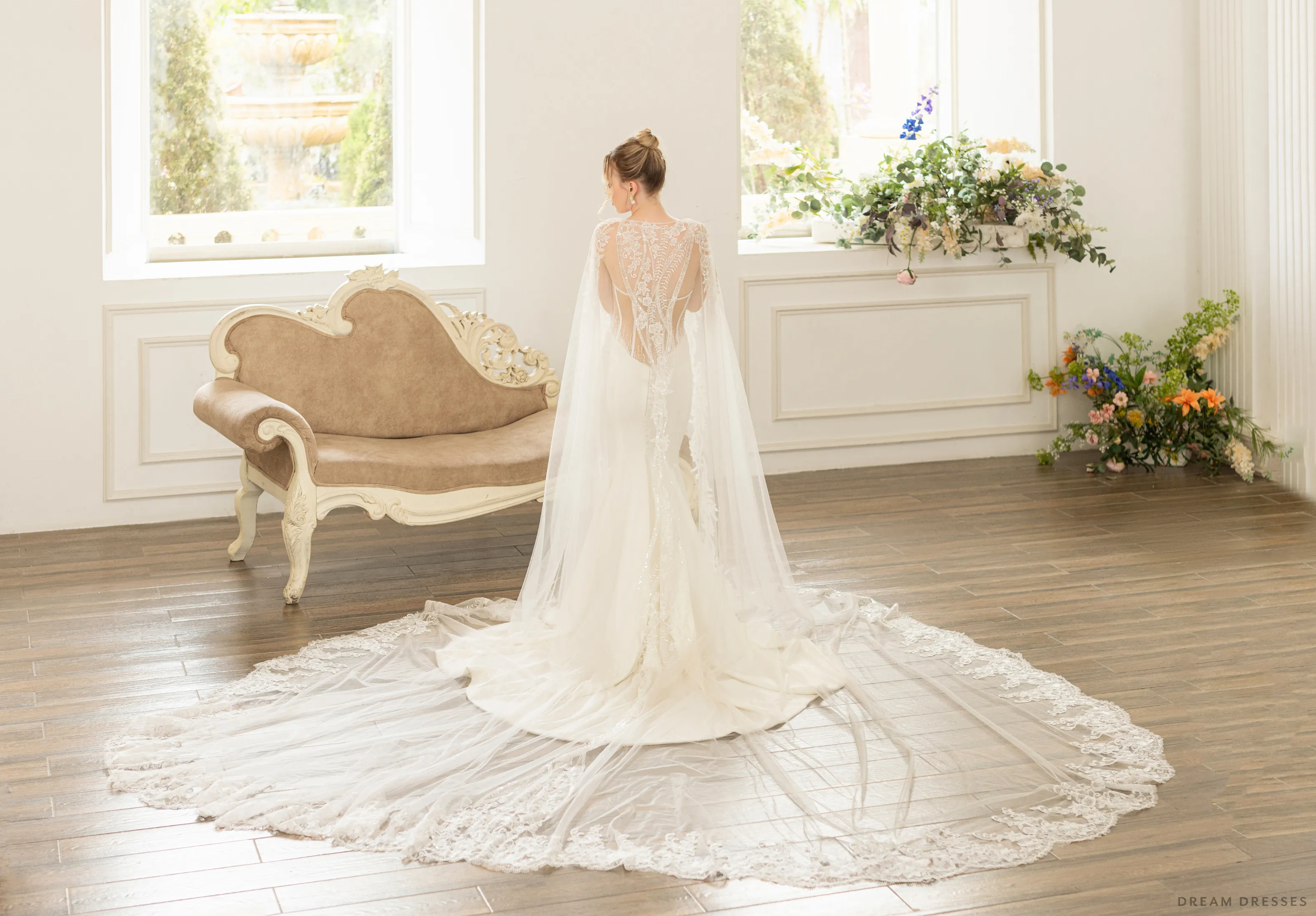 Bridal Cape with Floral Lace (#AXELLE)