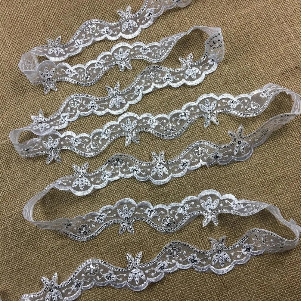 Bridal Trim Lace & Silver Sequins Royal Wave design, 2" Wide, White, for Bridal Veil Communion Christening Baptism Dress Cape