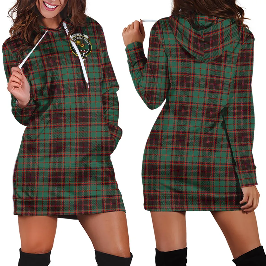 Buchan Ancient Tartan Hoodie Dress with Family Crest