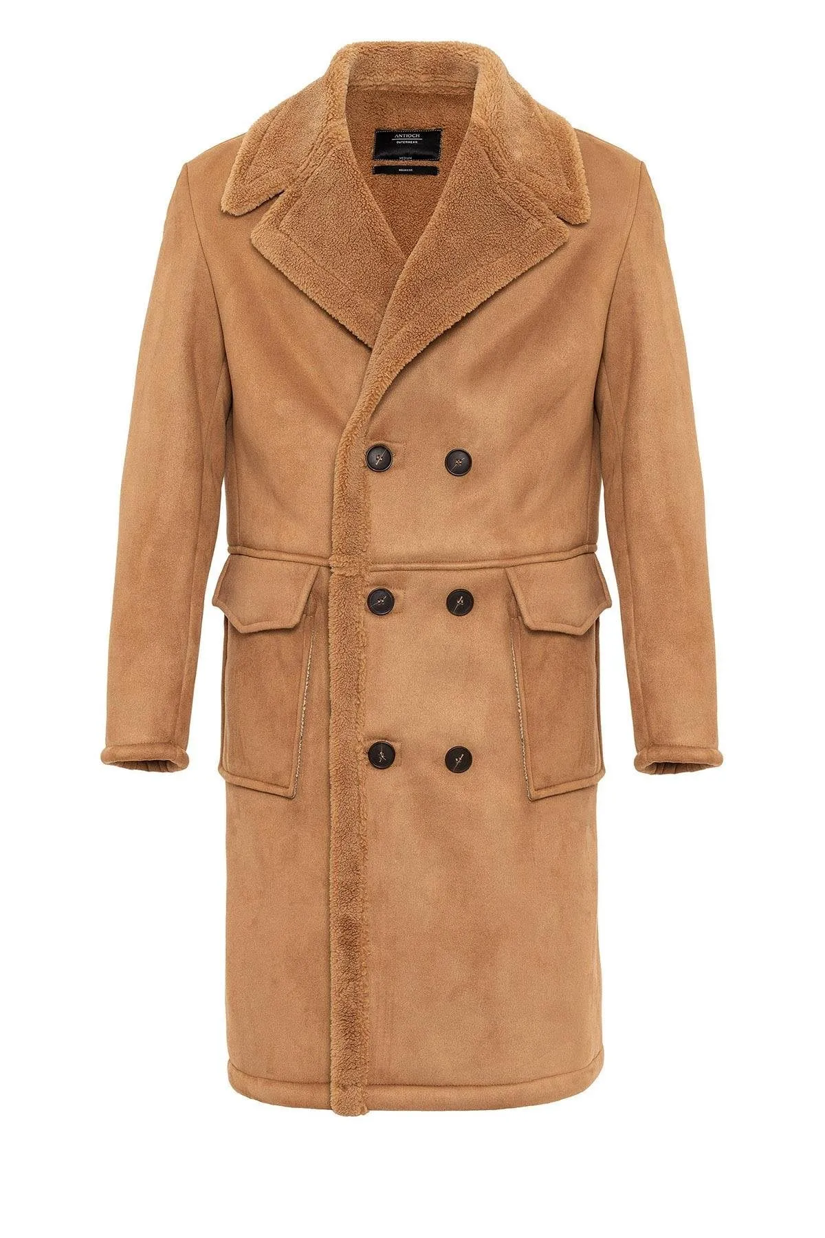 Camel Double-Breasted Closure Lining Detailed Men's Coat - Wessi