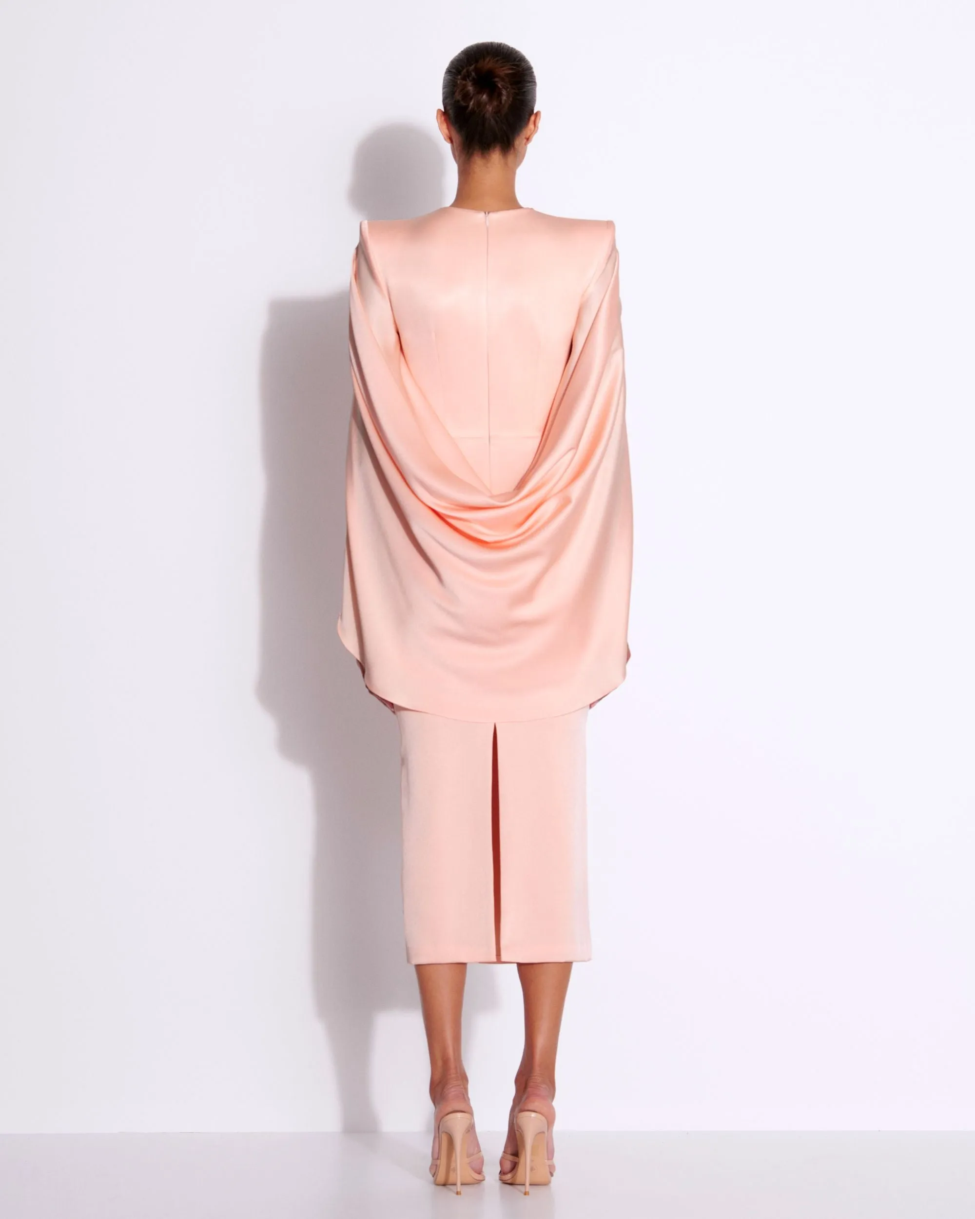 Cape Dress in Satin Crepe