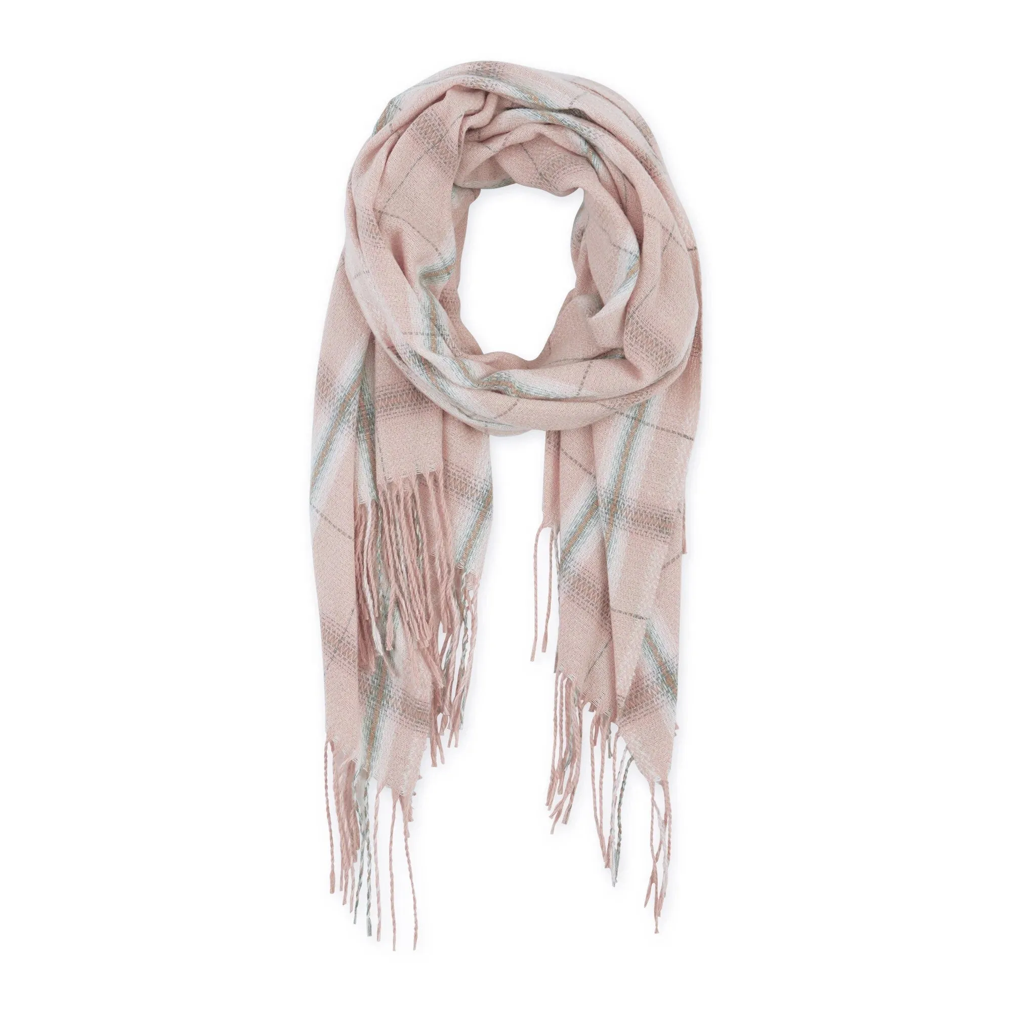 Caroline Plaid Scarf in Pink | Classic Winter Plaid Pattern Scarf | 75" x 27.5"