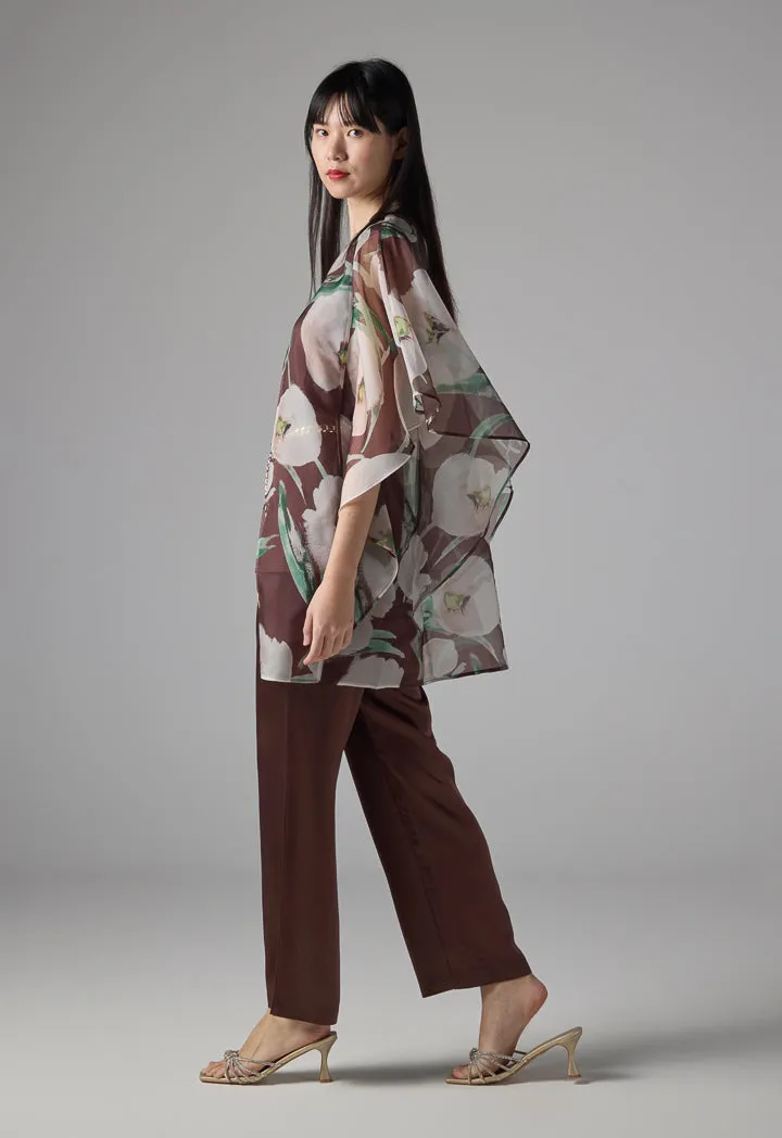 Choice Floral Print Organza Cape Multi Color