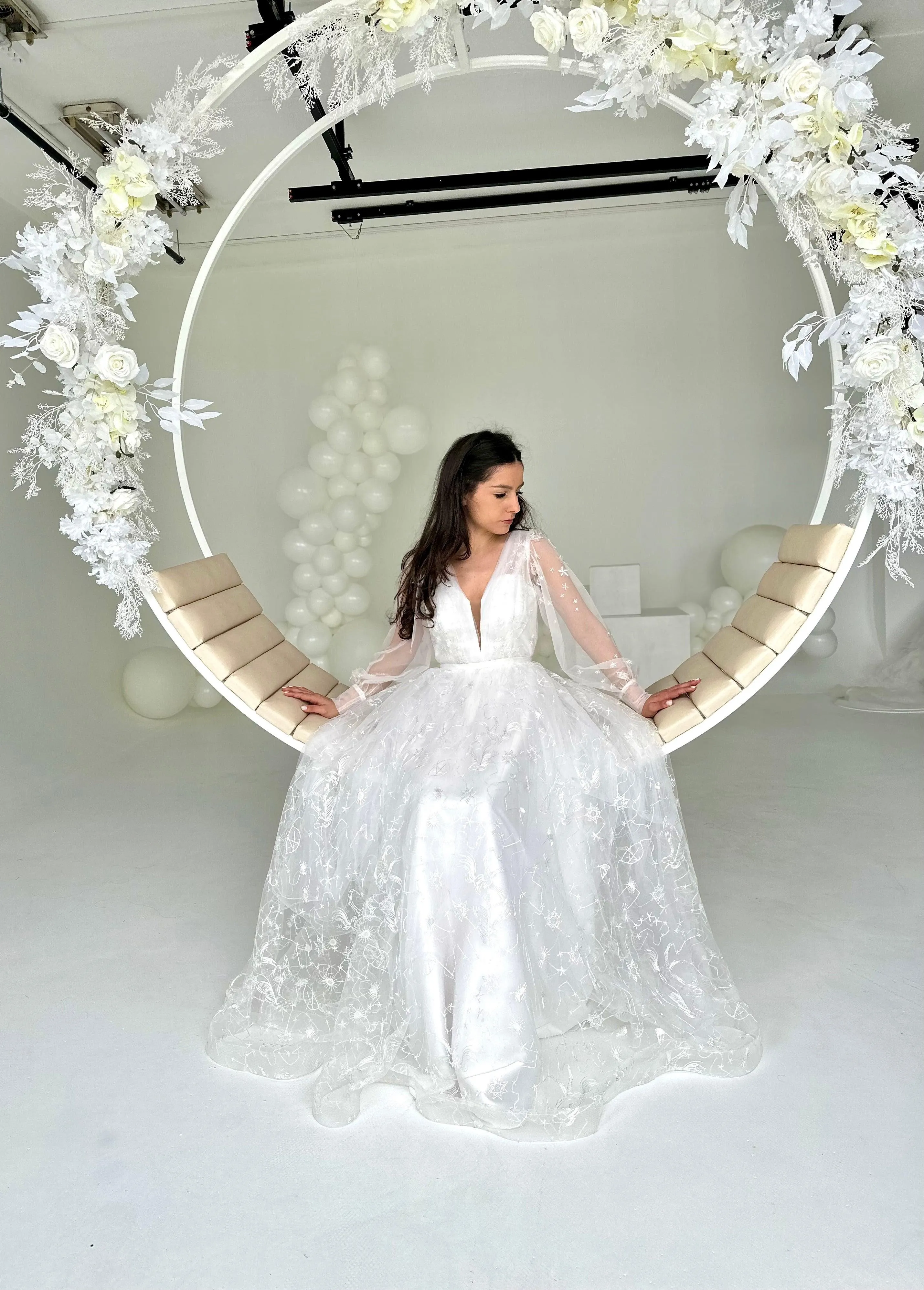 CLEARANCE | Celestial Stars Moon wedding dress with long sleeves