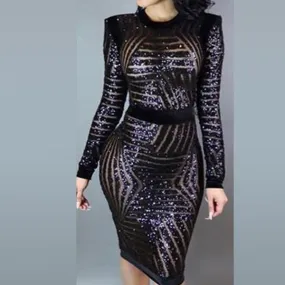 Clearance Scoop Bodycon Sequins Mesh Knee-length Club Dress