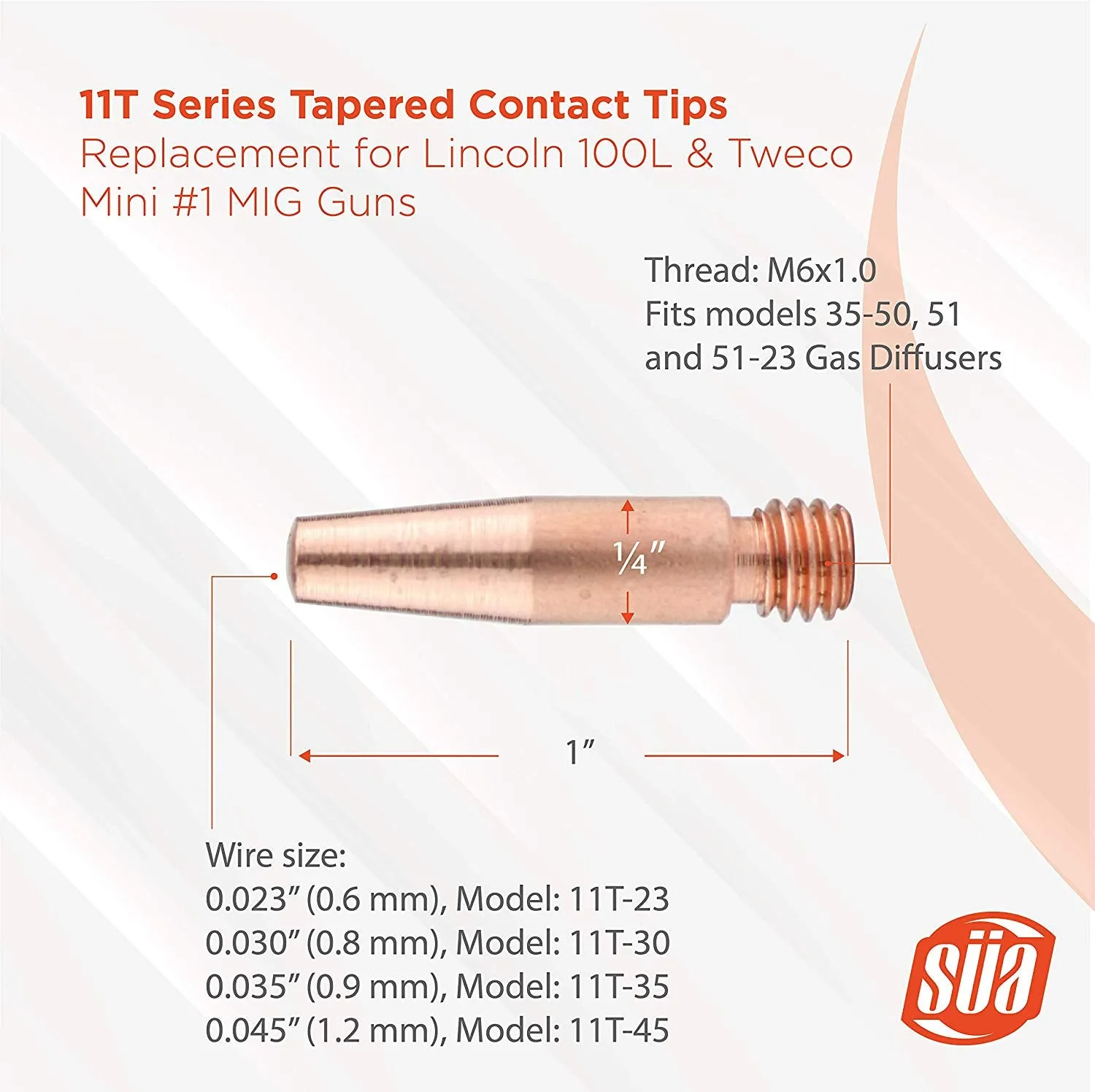 Contact Tips - Replacement for Lincoln/Magnum 100L & Tweco Mini #1 Guns - Model: 11T