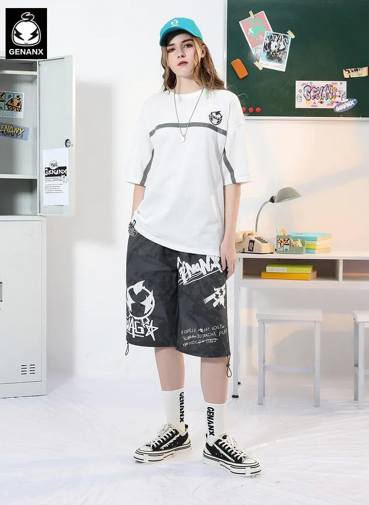 Contrast Color Letter Print Loose Casual Shorts