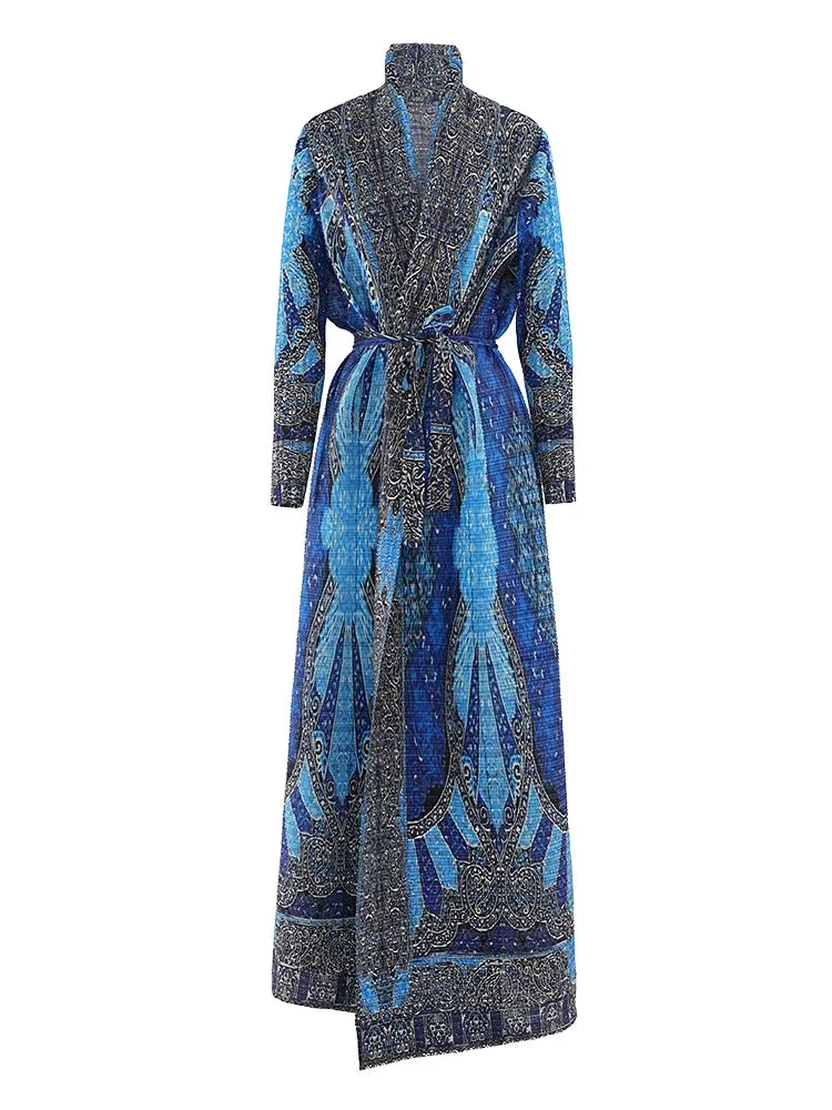 Couture Blue Plissé Pleated Long Cardigan