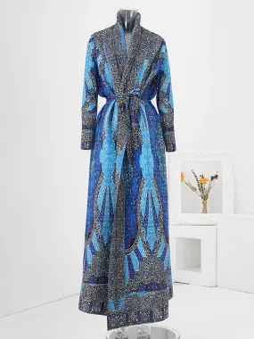 Couture Blue Plissé Pleated Long Cardigan