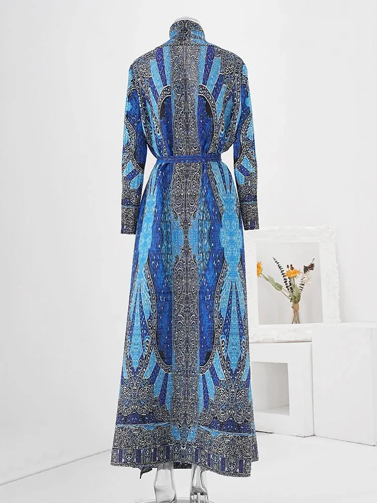 Couture Blue Plissé Pleated Long Cardigan