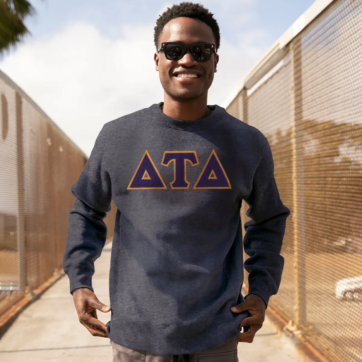 Delt Dark Heather Crew Neck Sweatshirt with Sewn On Letters