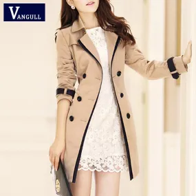 Double Breast Lapel Women Slim Oversized Trench Coat Peacoat